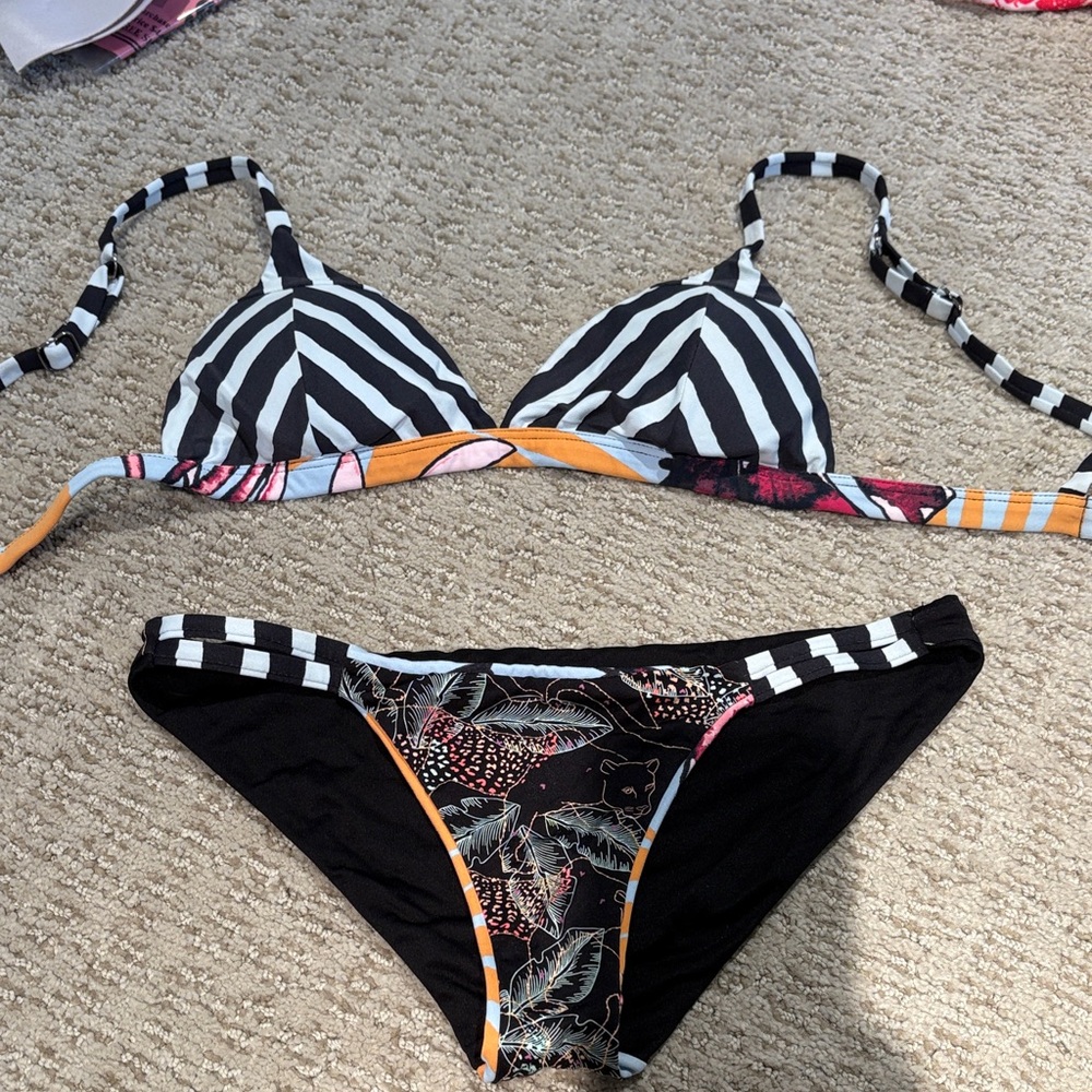 Striped Black and White Bikini Set